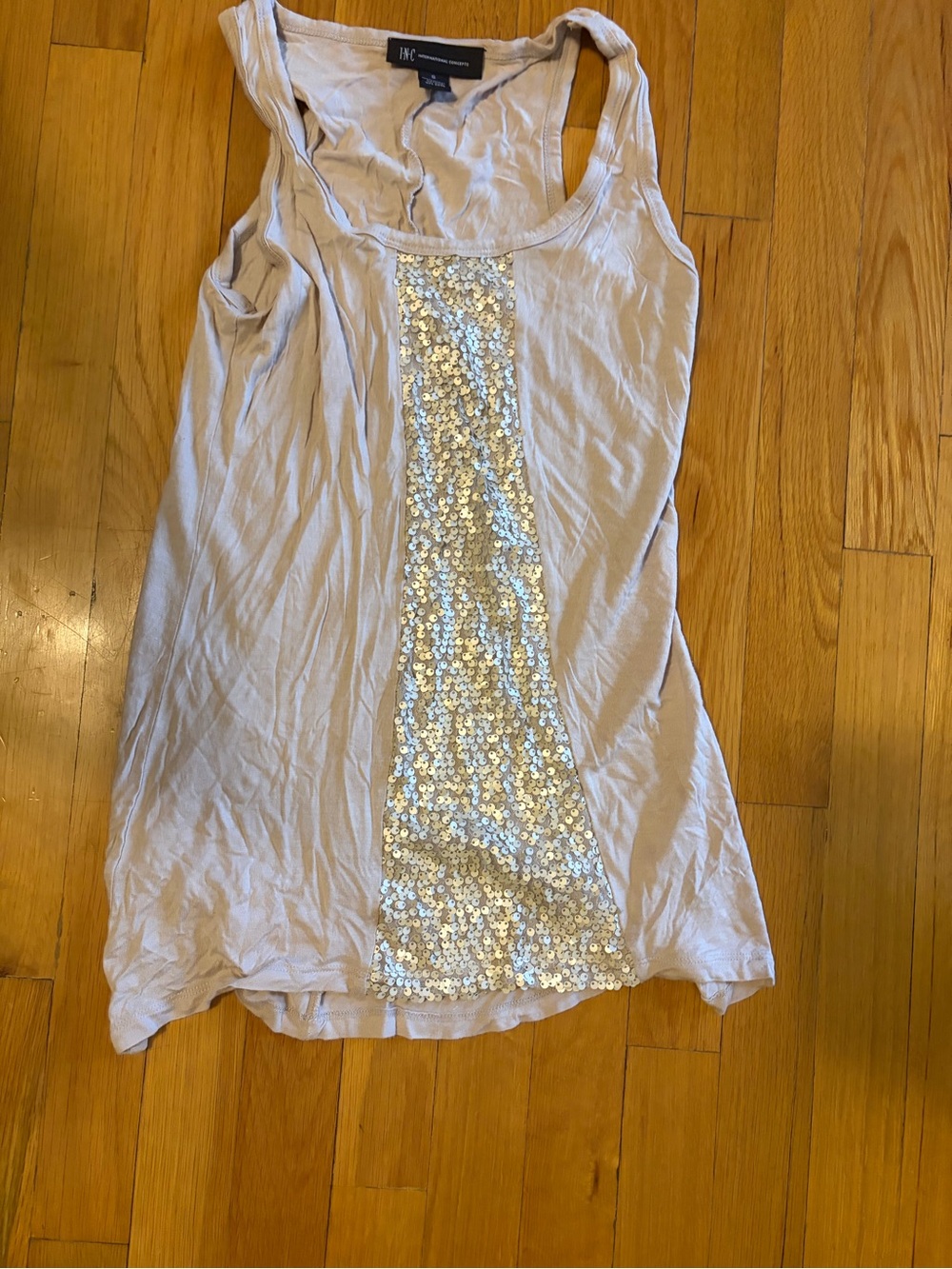 INC International Concepts Champagne/Cream Sequin Panel Tank Top